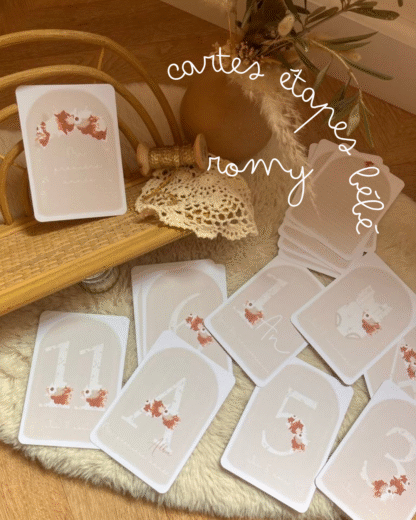 Cartes étapes Romy de la naissance à 1 an, personnalisables